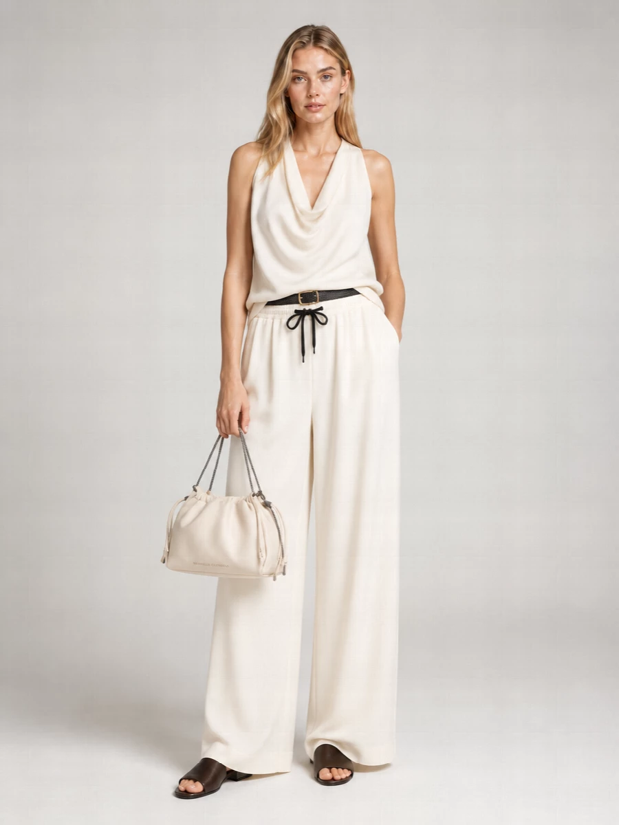 Brunello Cucinelli Wide Leg Elastic Waistband Trousers
