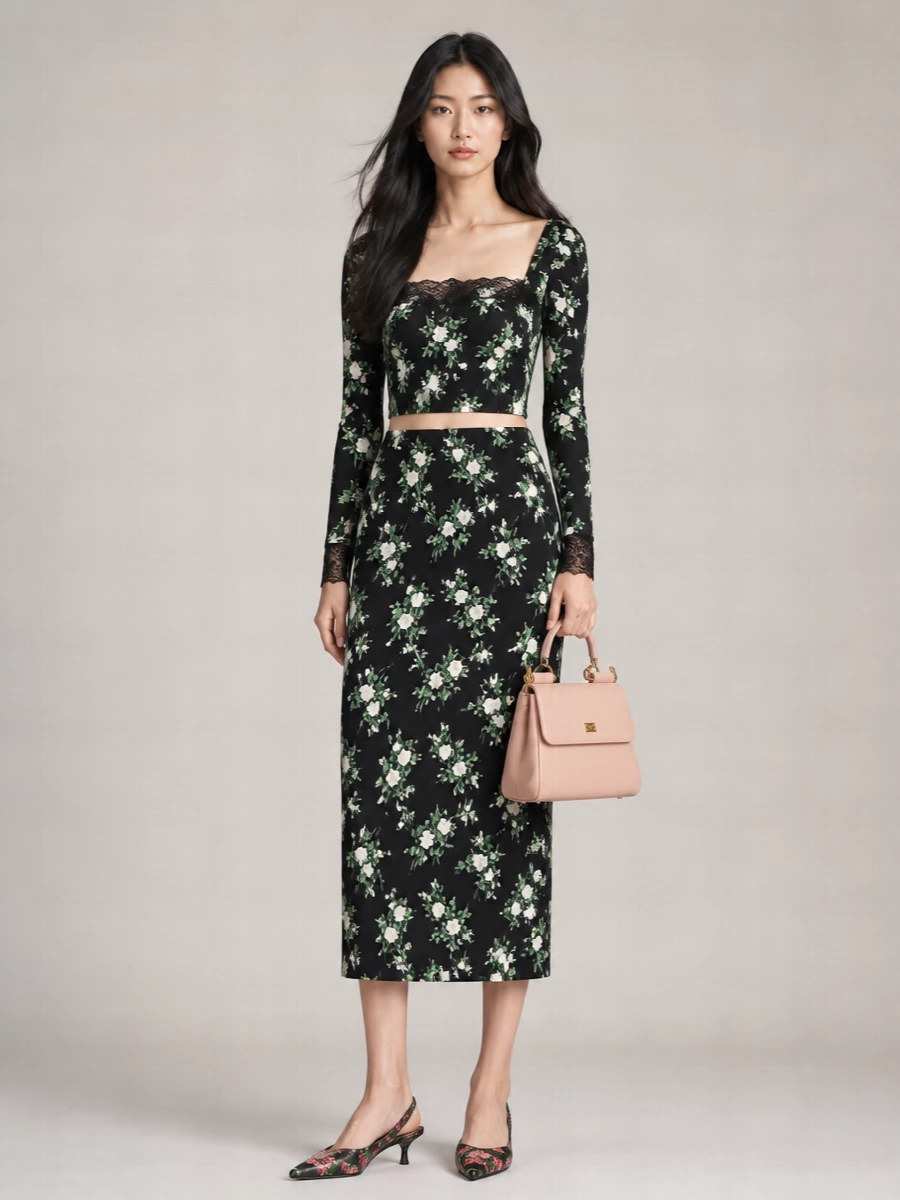 Dolce&Gabbana Leather Floral-Print Slingback Pumps