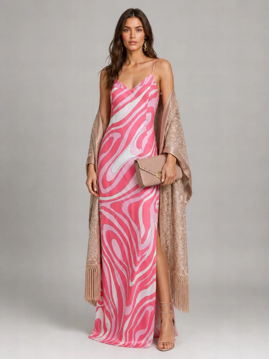 Pucci silk printed v-neck sleeveless maxi dress