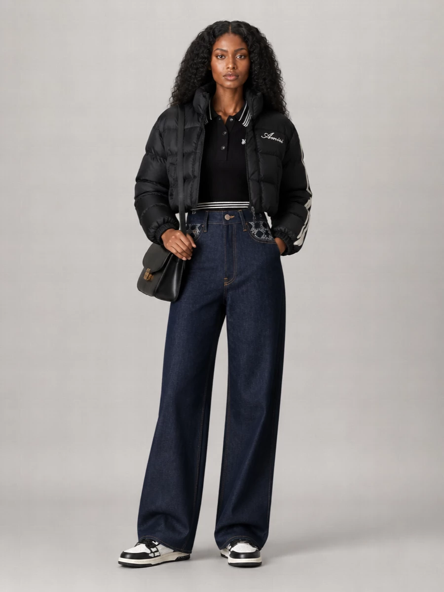 Amiri Down Jacket High Collar Drawstring Hem
