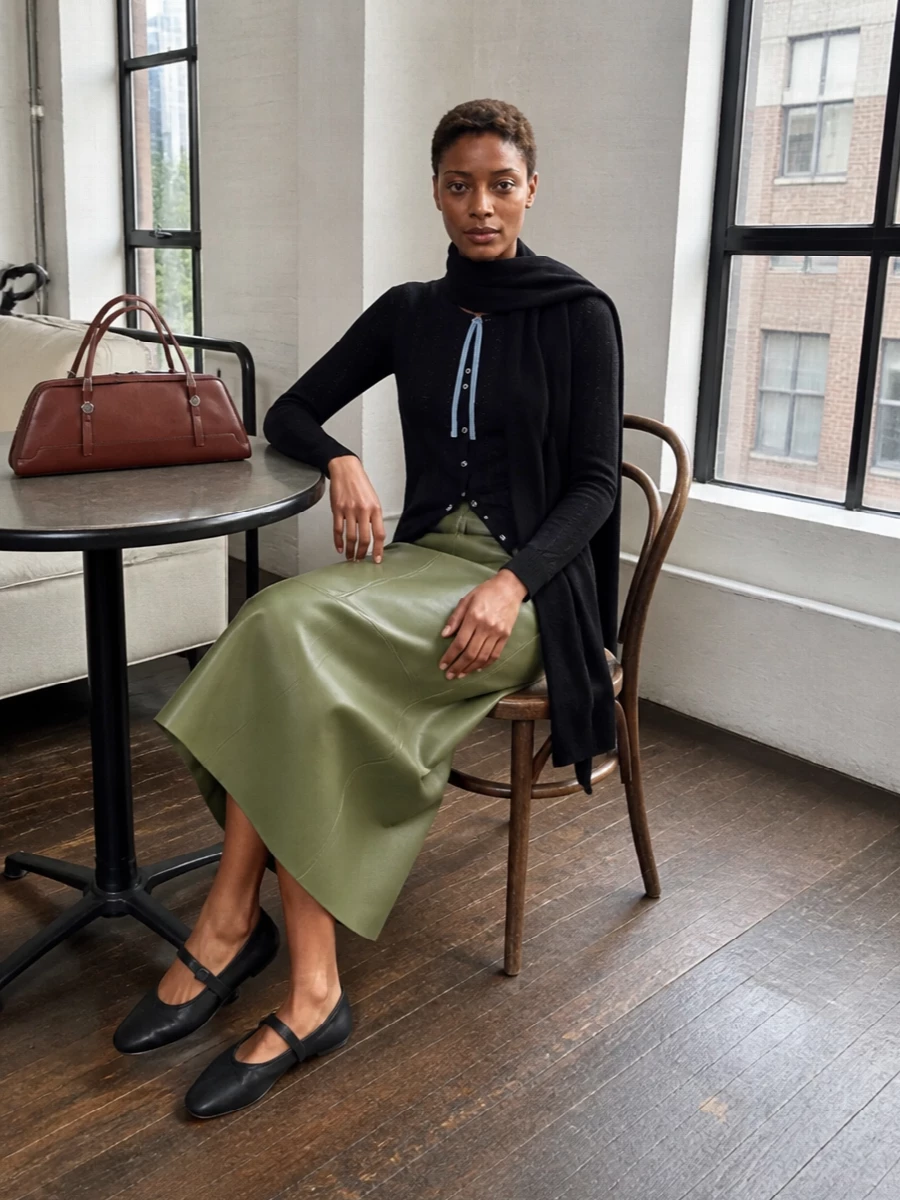 Marni cardigan leather midi skirt mary janes