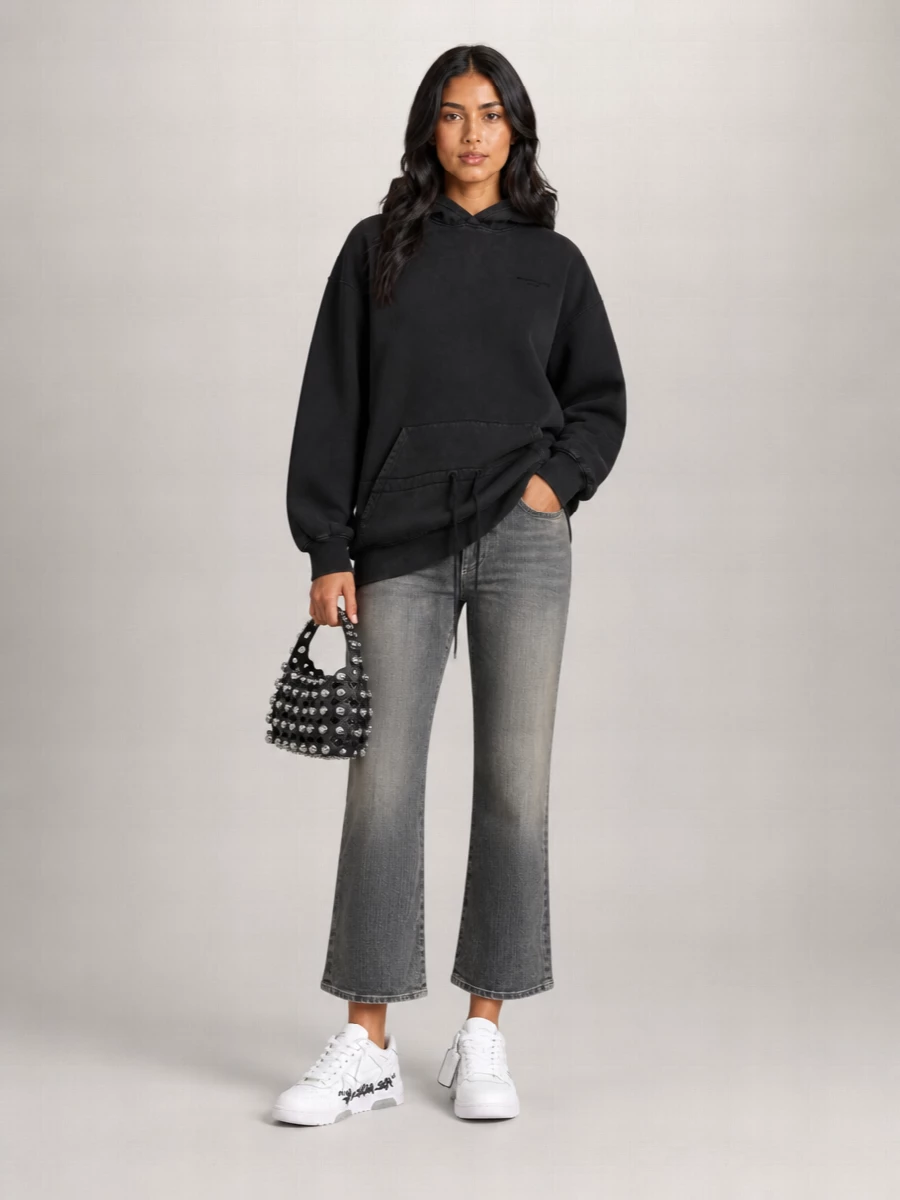 Balenciaga Denim Mid-Rise Cropped Flared Trousers