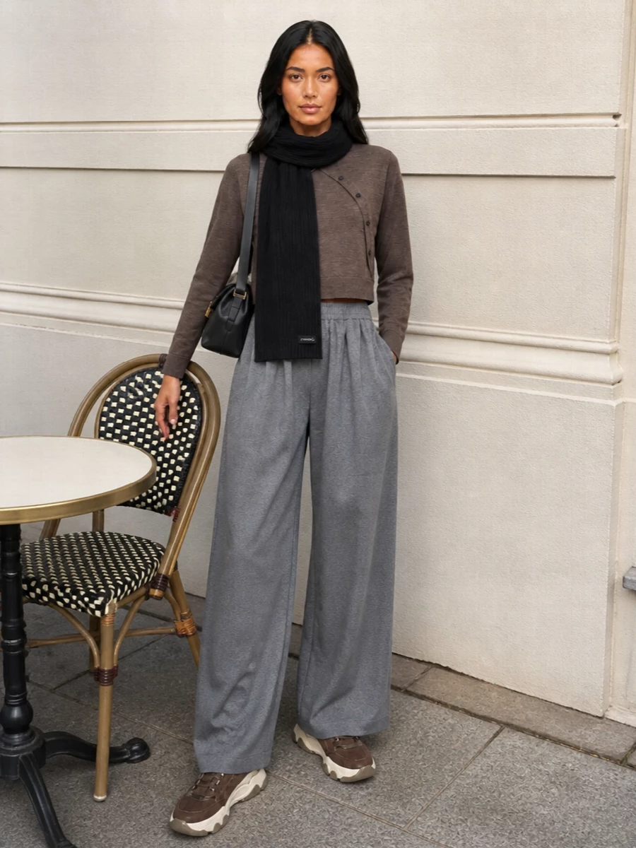 Pinko cropped knit wide leg trousers sneakers
