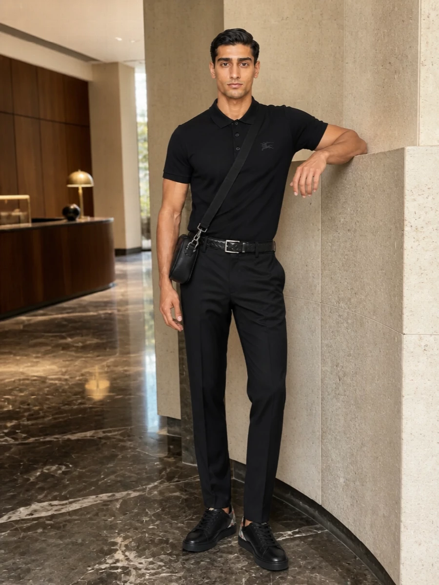 Burberry black polo tailored trousers outfit