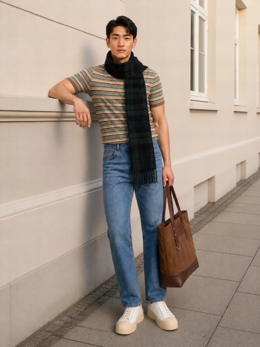 Marni striped tee straight jeans sneakers