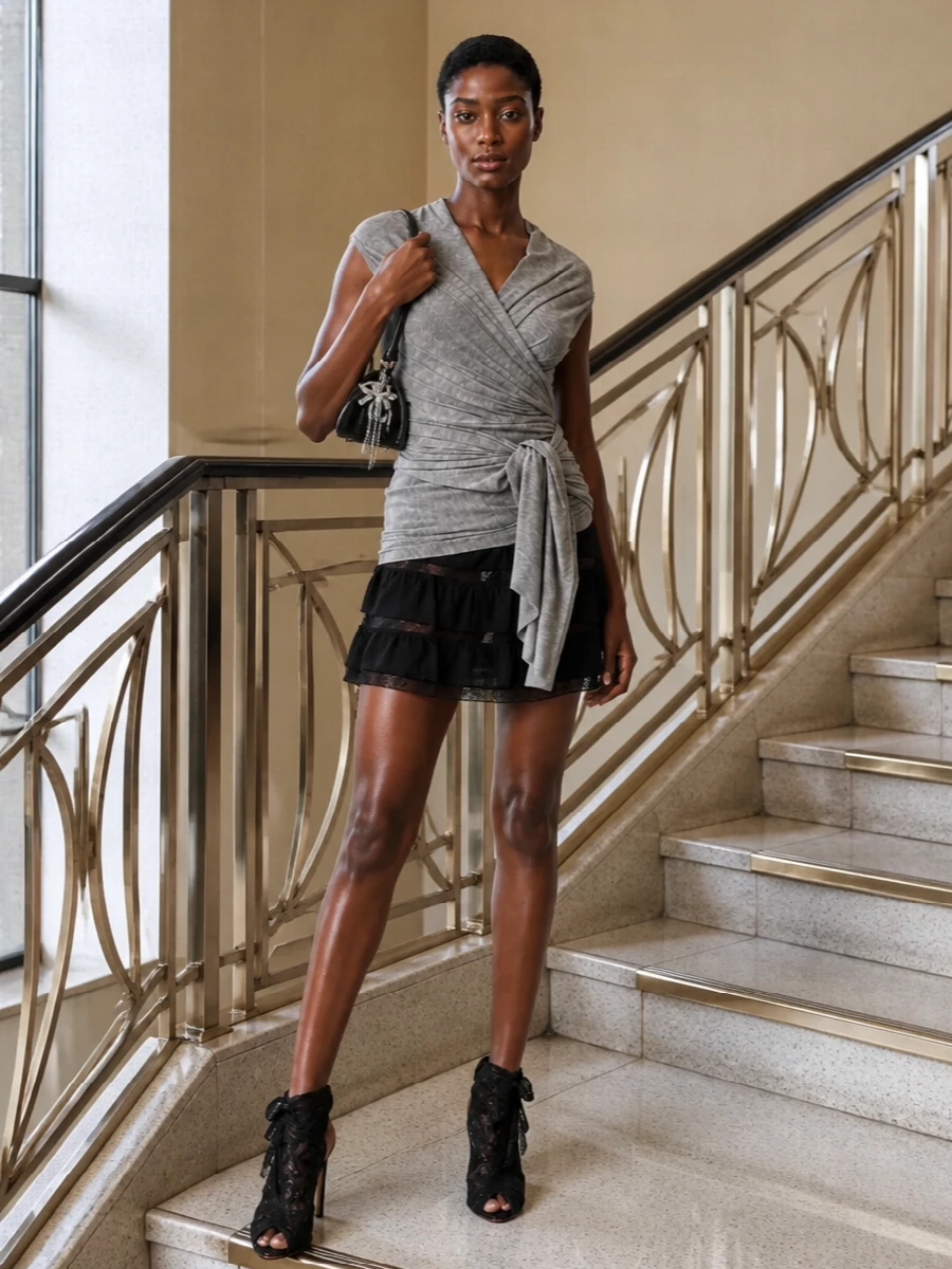 Gimaguas wrap mini dolce gabbana lace heels outfit