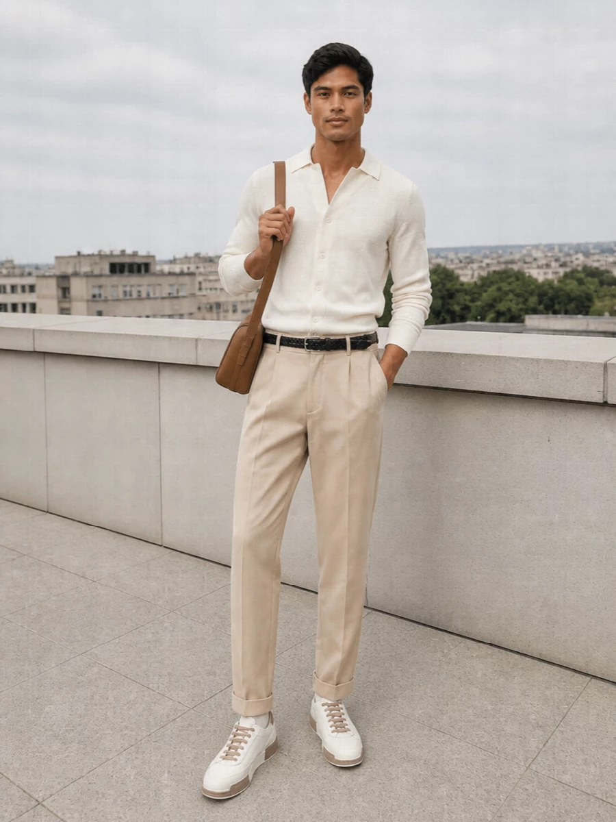 Dolce gabbana ivory cardigan beige trousers outfit