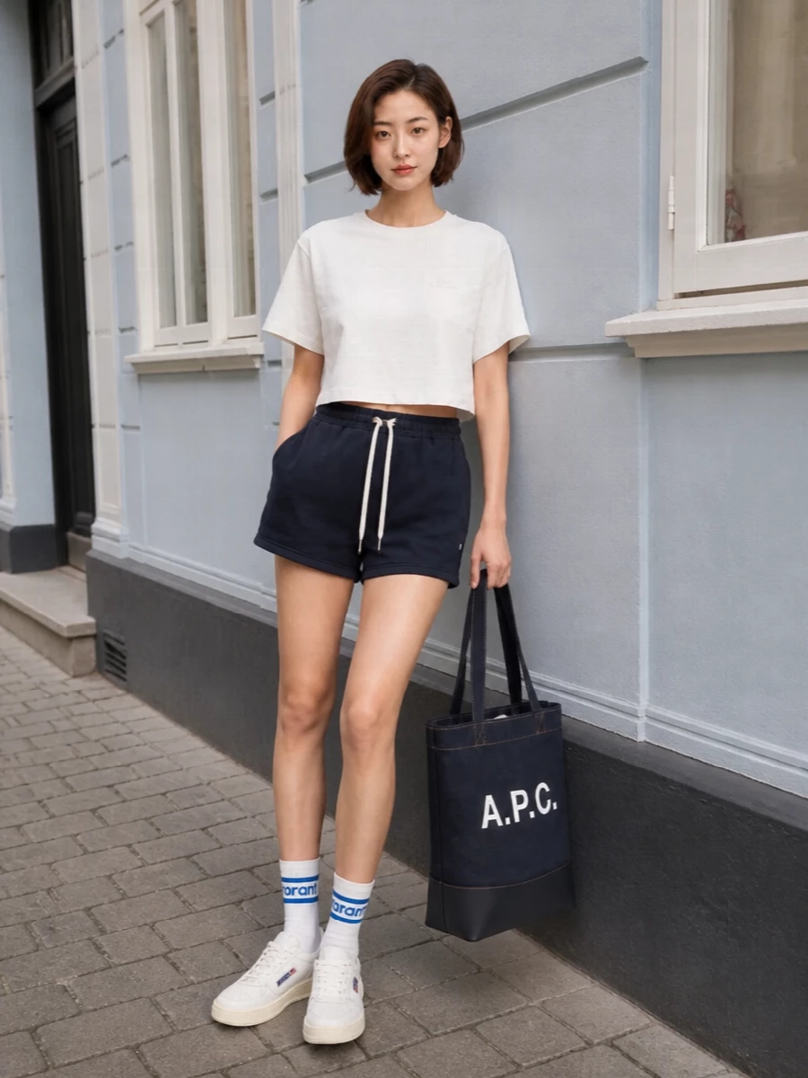 Autry navy shorts white tee sneakers outfit