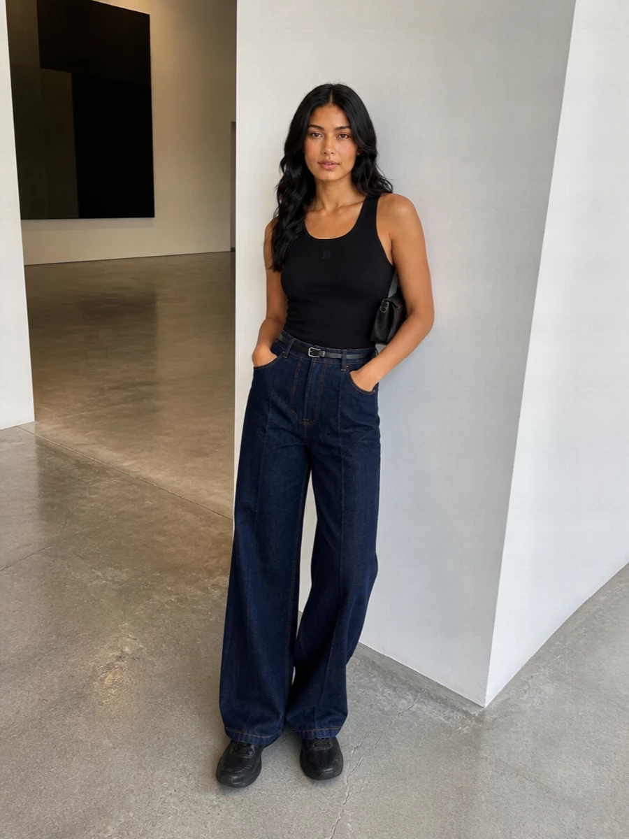 Amiri tank wide leg jeans black sneakers