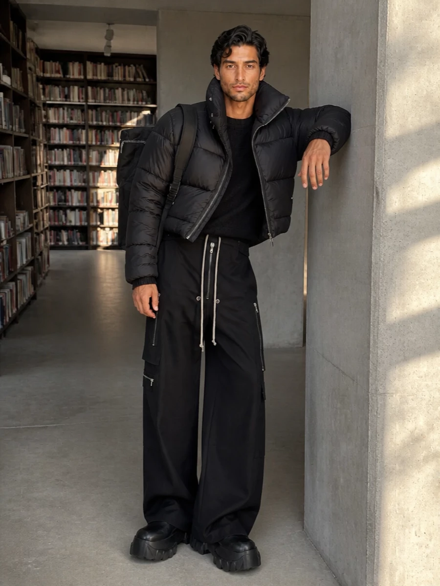 Rick owens bomber wide cargo pants platform boots