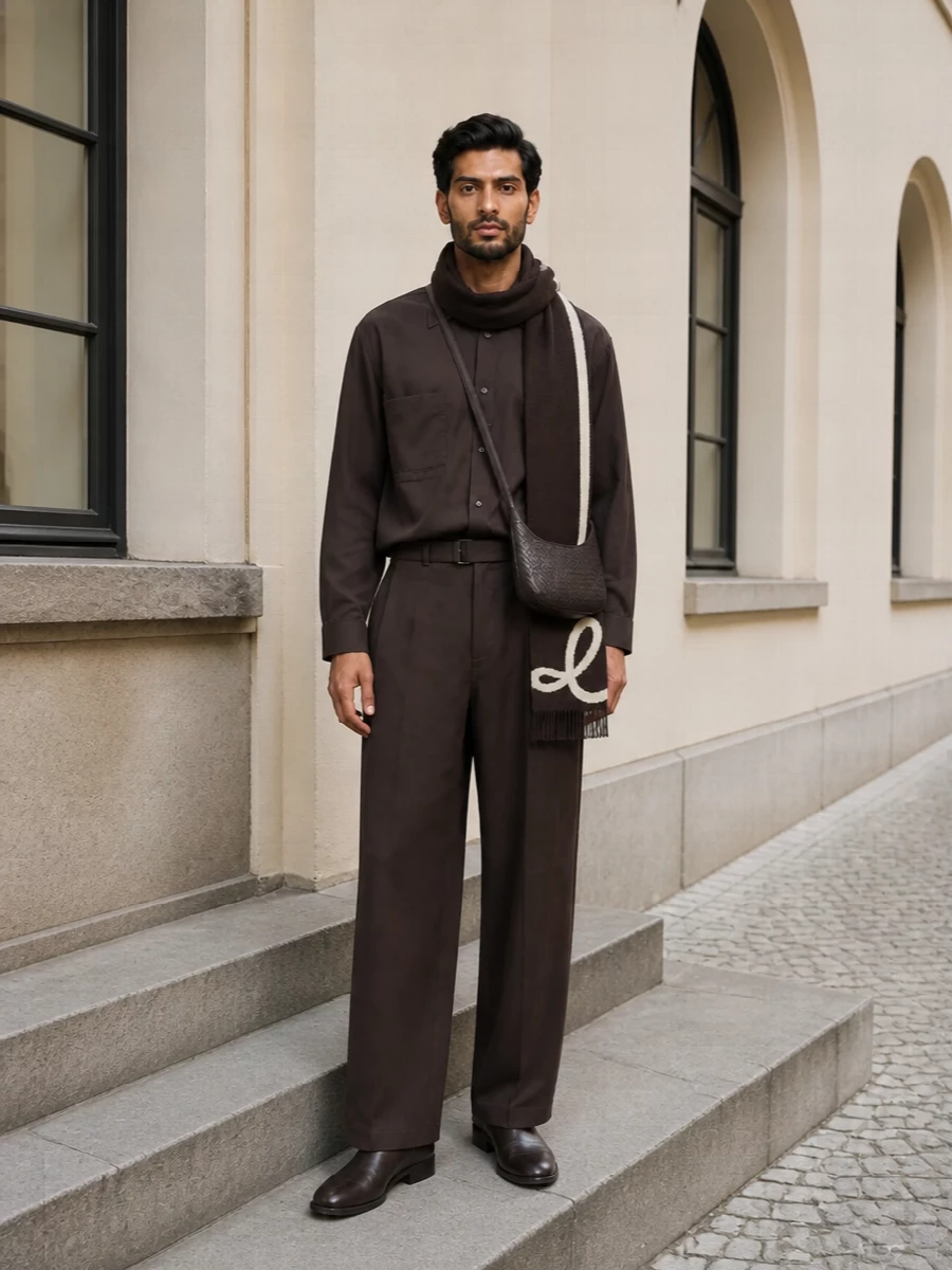 Lemaire brown wide leg outfit with boots