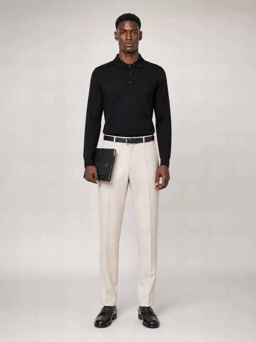 Lardini Silk Blend Long-Sleeve Polo Shirt