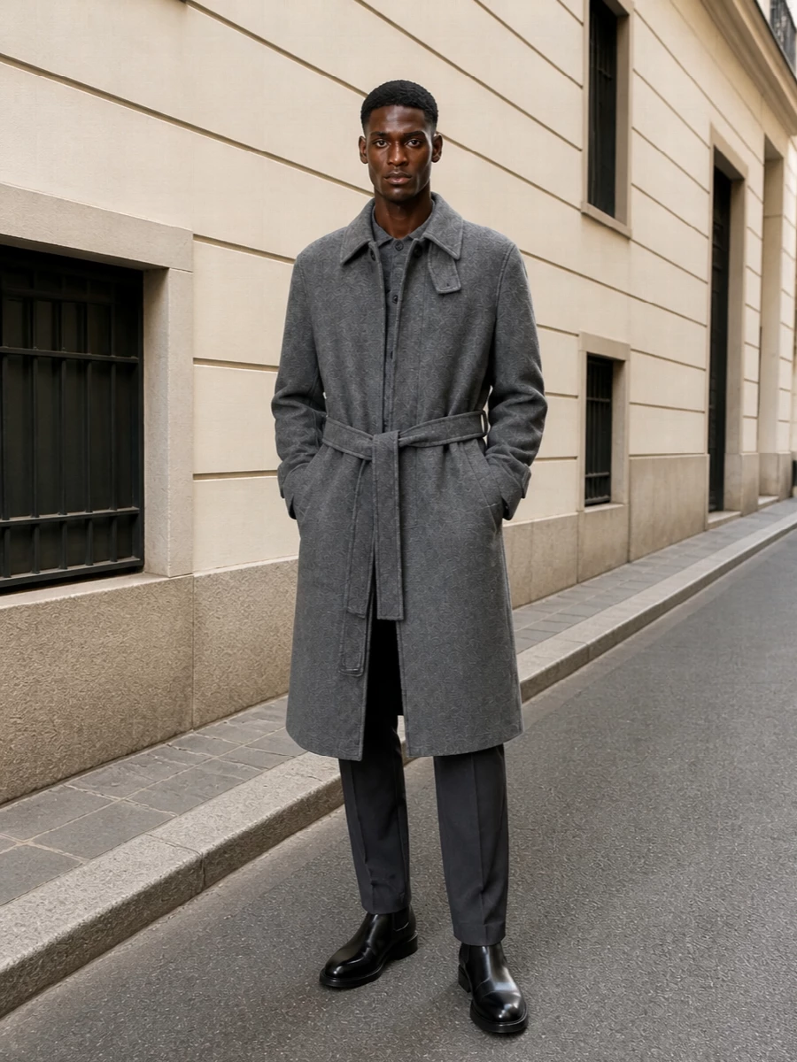 Dunst grey coat charcoal trousers outfit