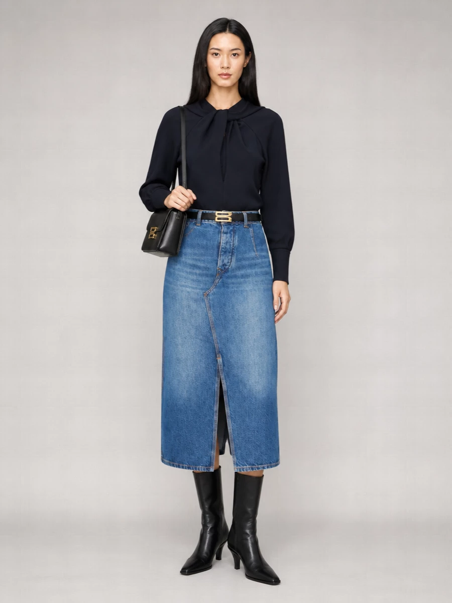 Victoria Beckham Denim Midi Straight Skirt