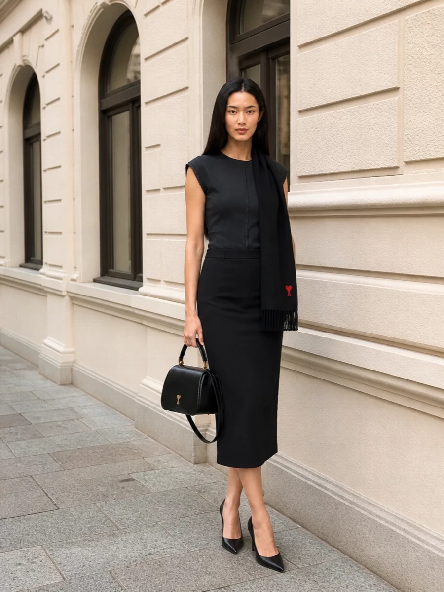 Ami paris pencil skirt sculpted top pumps