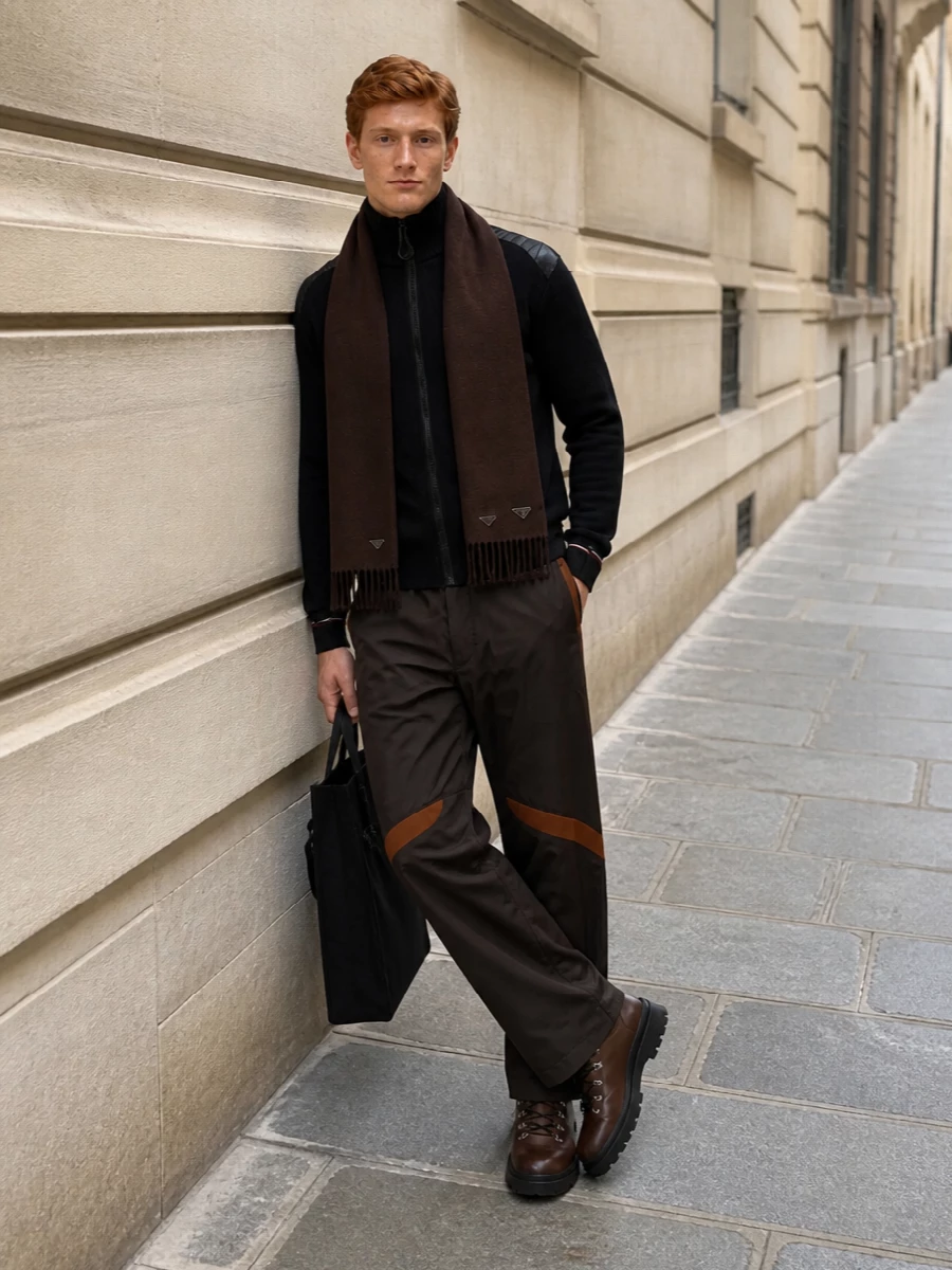 Moncler ski trousers prada hiker boots outfit