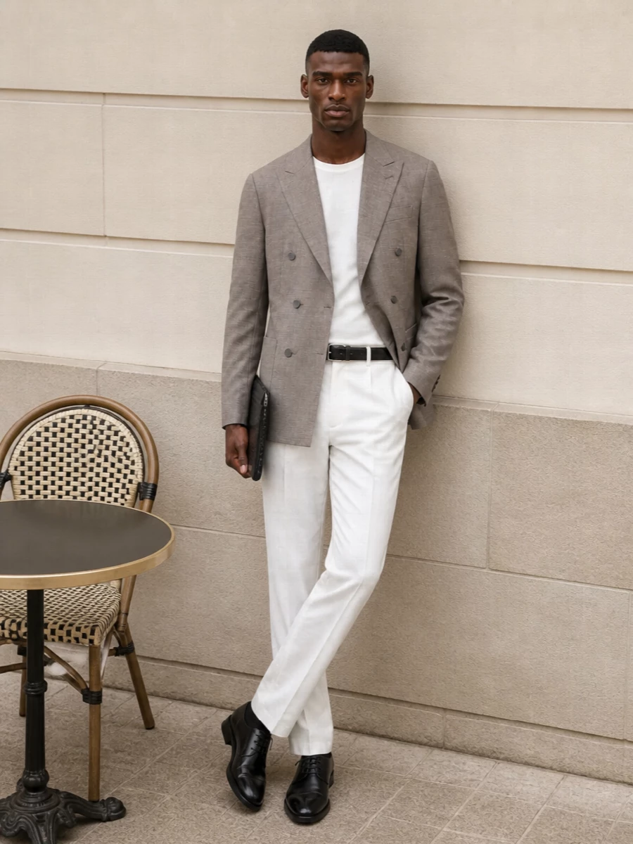 Boss taupe blazer white tagliatore trousers