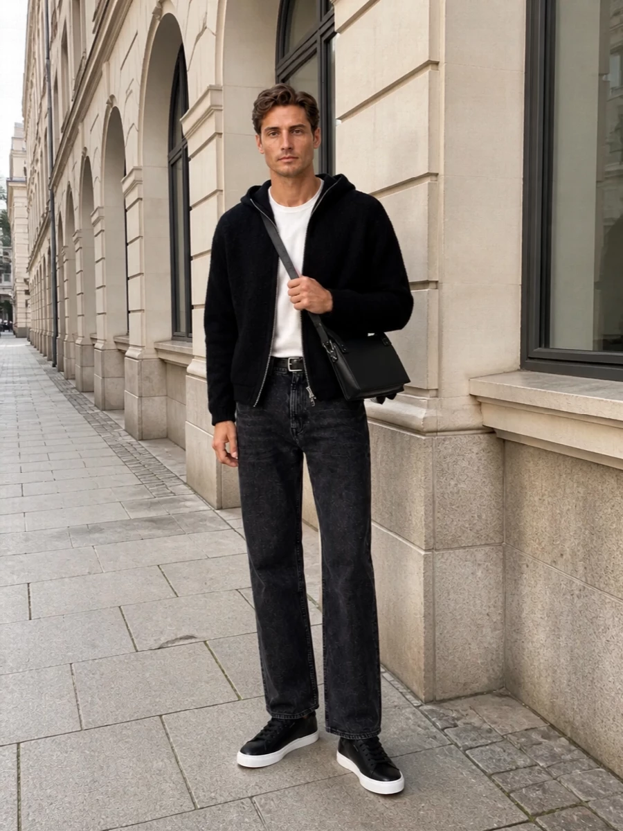Our legacy jeans black zip hoodie sneakers