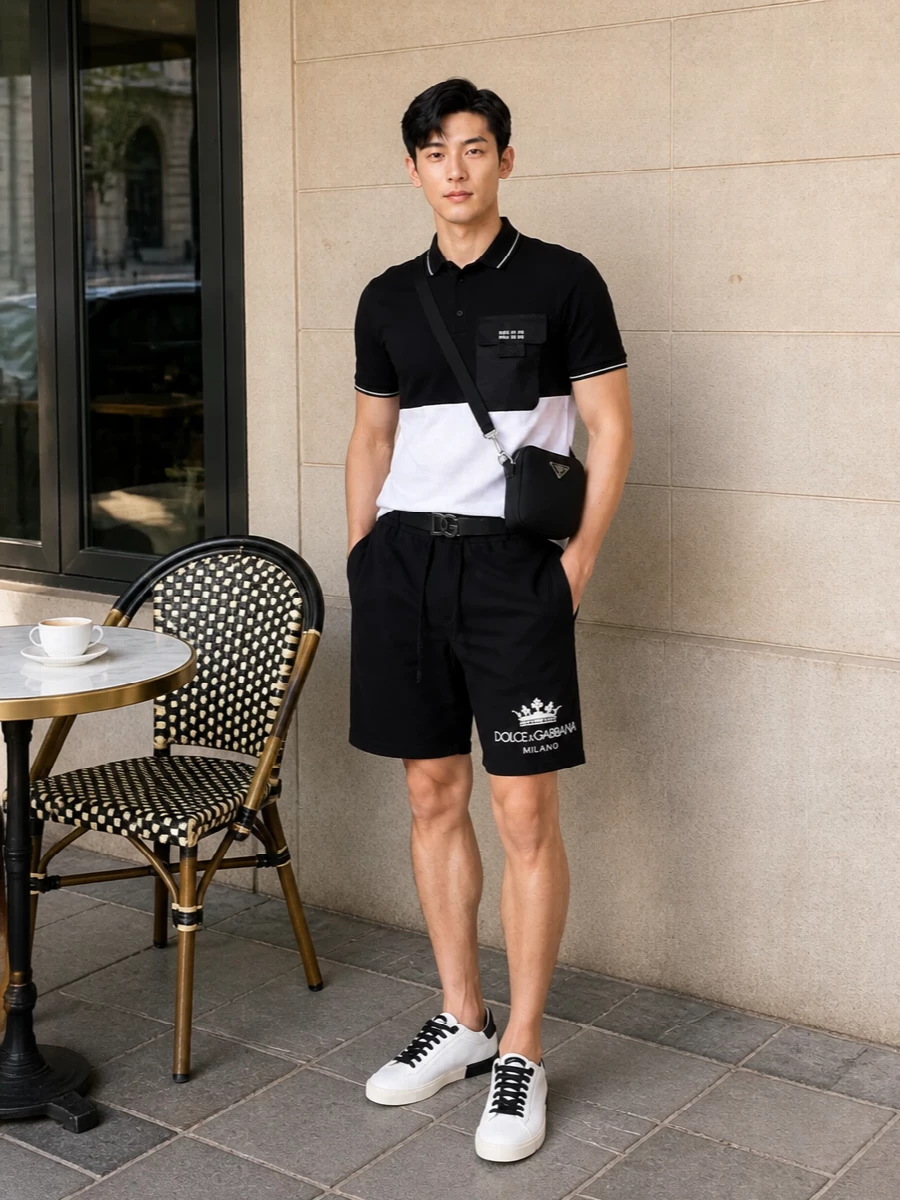 Dolce gabbana polo black shorts white sneakers