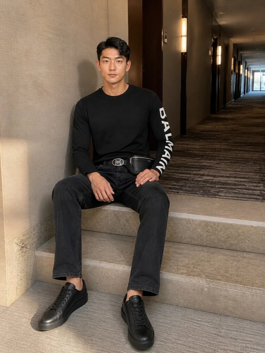 Balmain black logo tee washed black jeans outfit