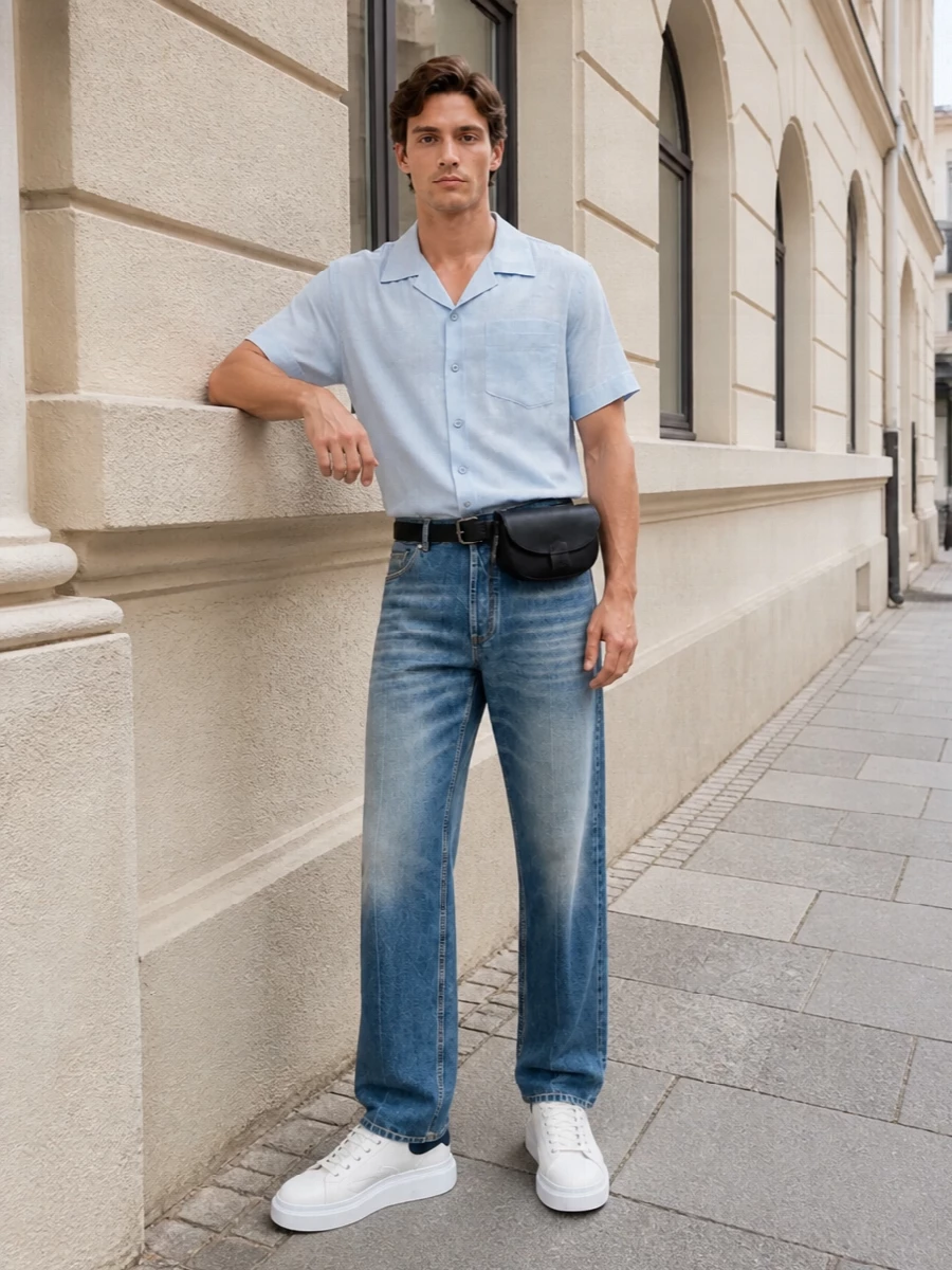 Alexander mcqueen denim pale blue camp shirt outfit