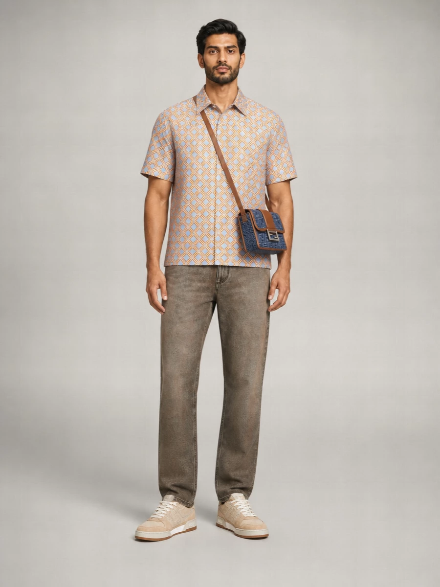 Fendi Denim Jacquard Shoulder Bag