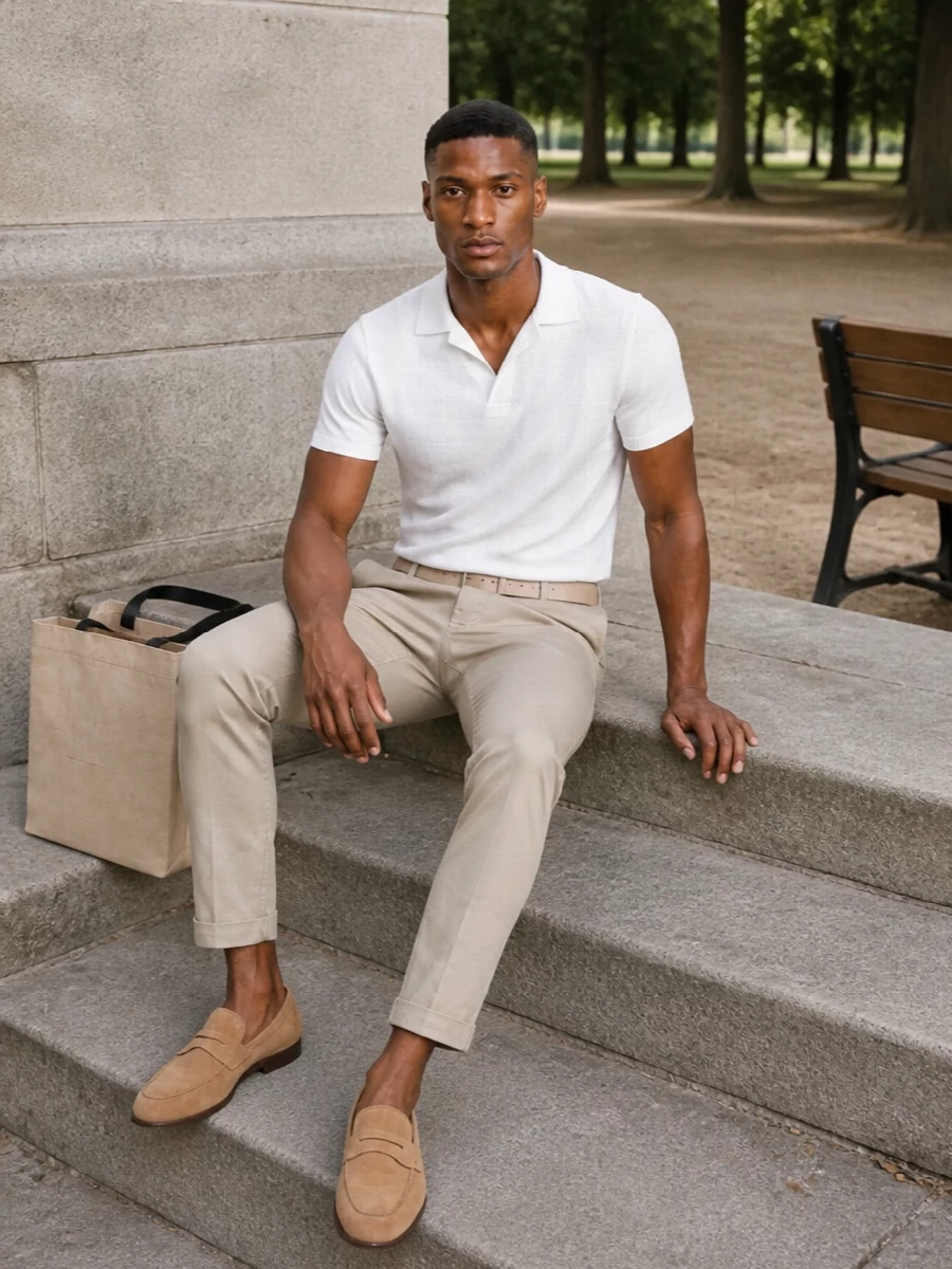 Dondup chinos white polo tods suede loafers
