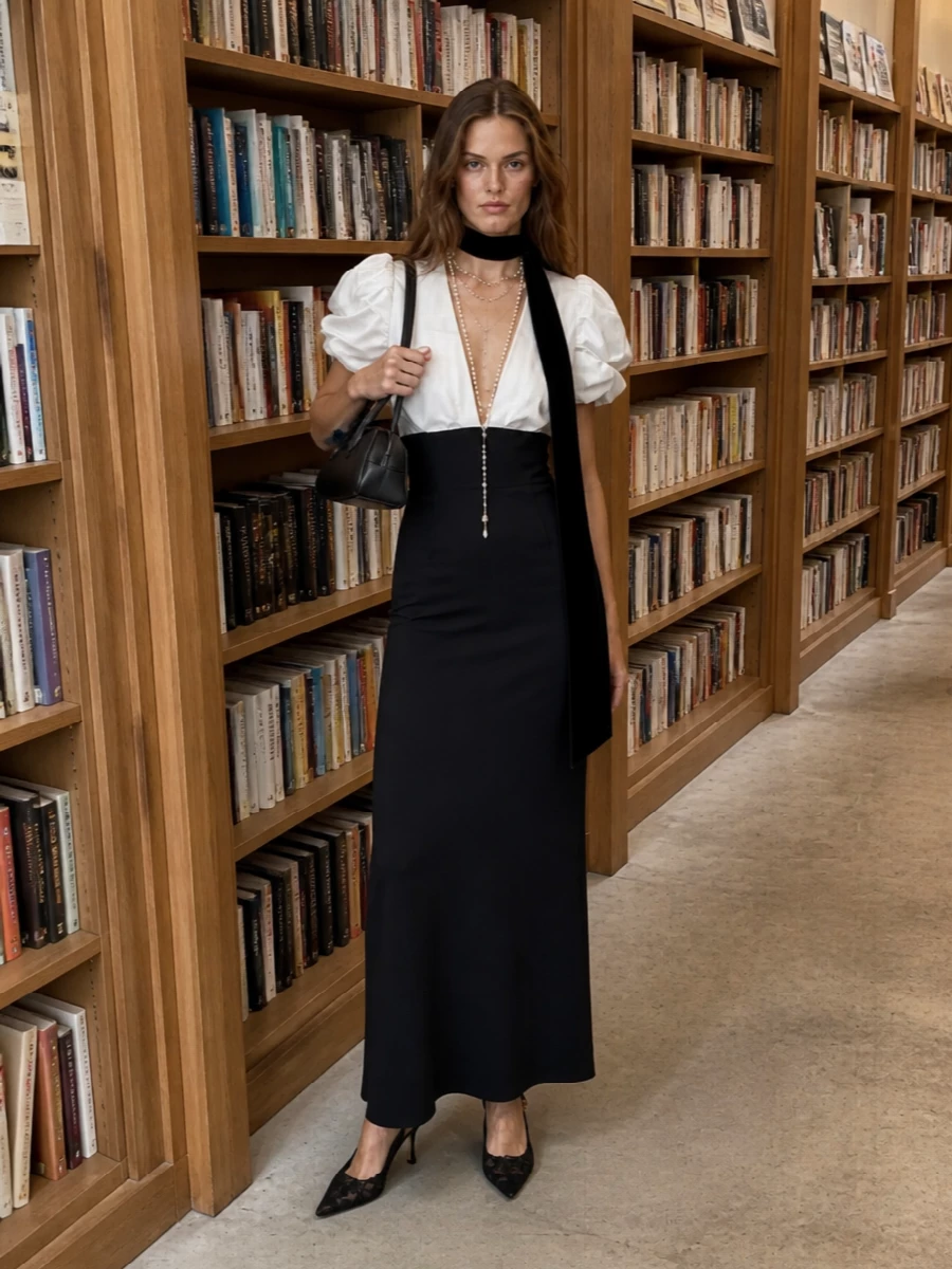 Elisabetta franchi black ivory evening dress outfit