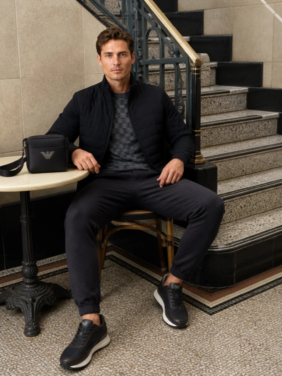 Emporio armani navy bomber grey joggers outfit