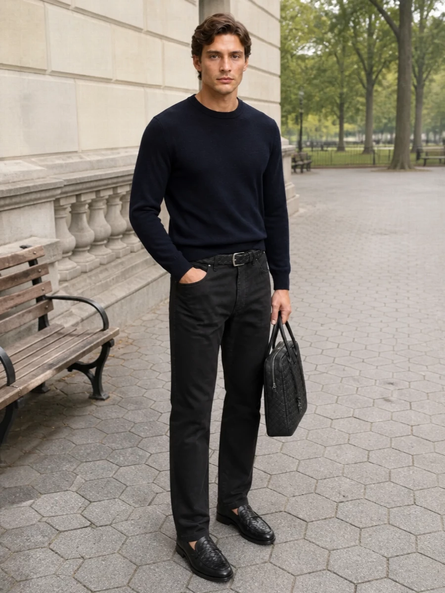 Brioni jeans navy cashmere bottega loafers