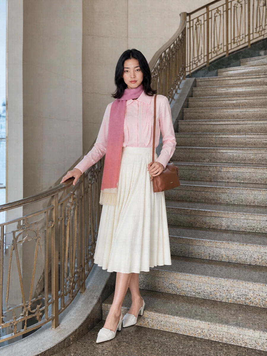 Loewe blush shirt ivory jacquemus midi skirt