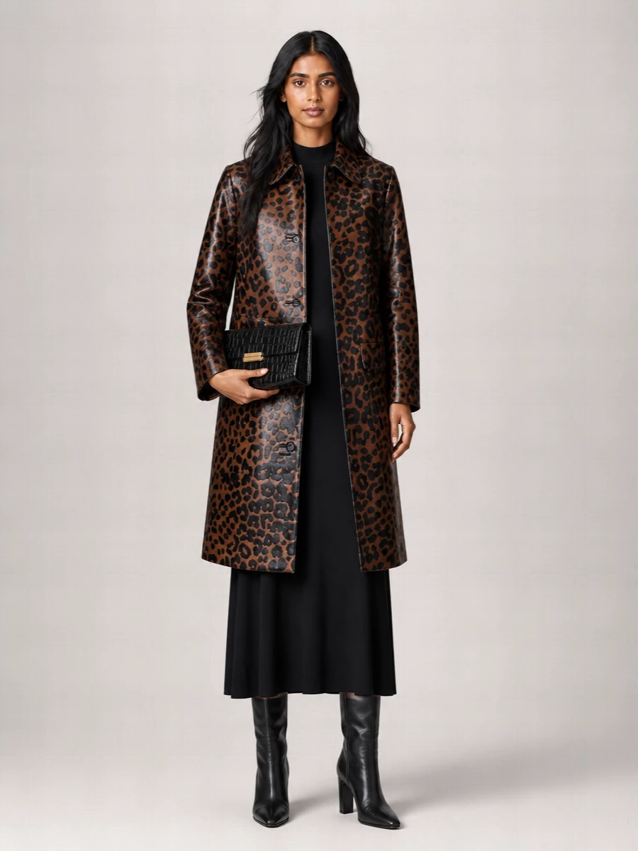 Totême leopard-print calf leather above-knee coat