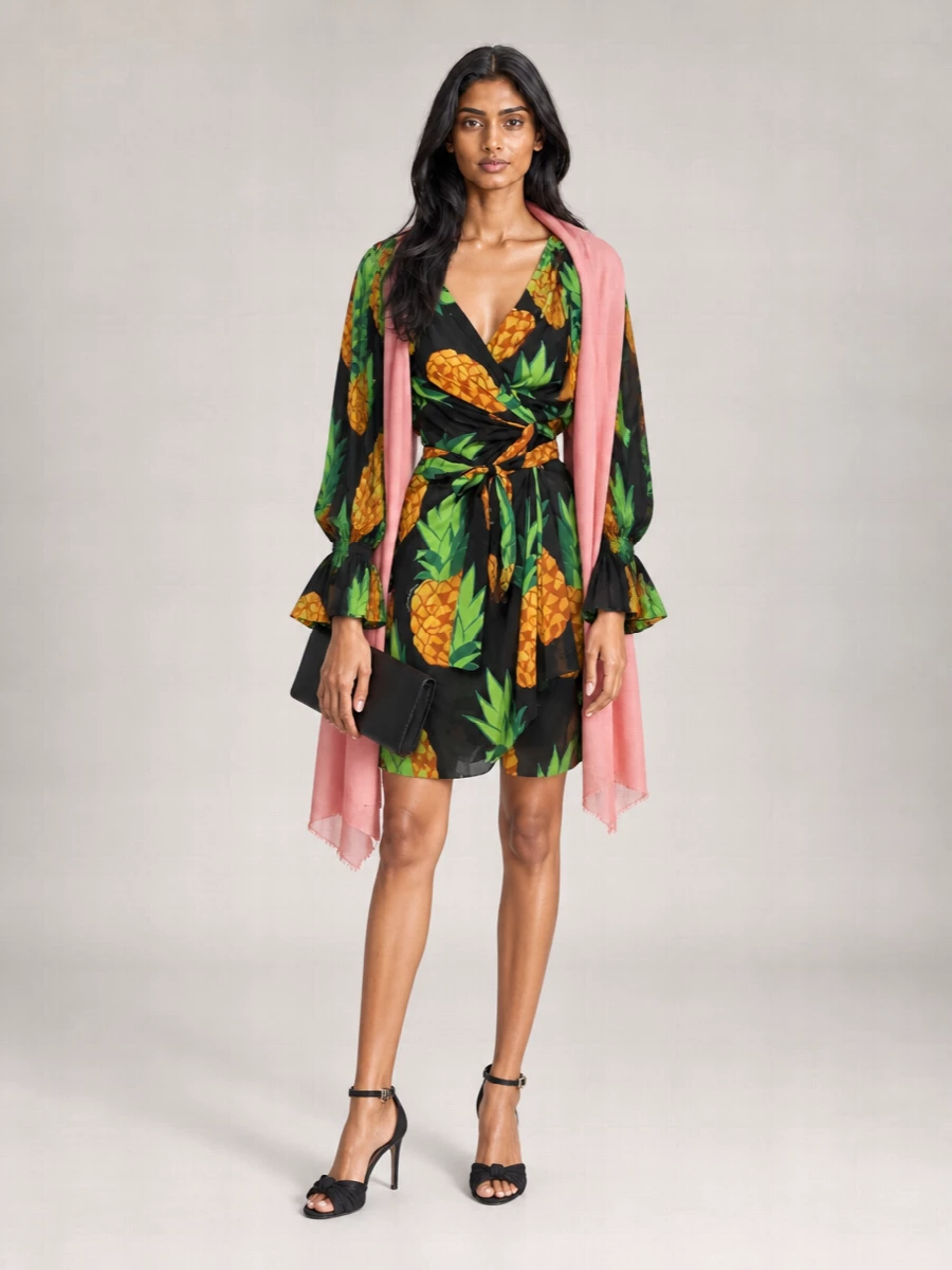 Dolce&Gabbana Silk Pineapple Print Wrap Mini Dress