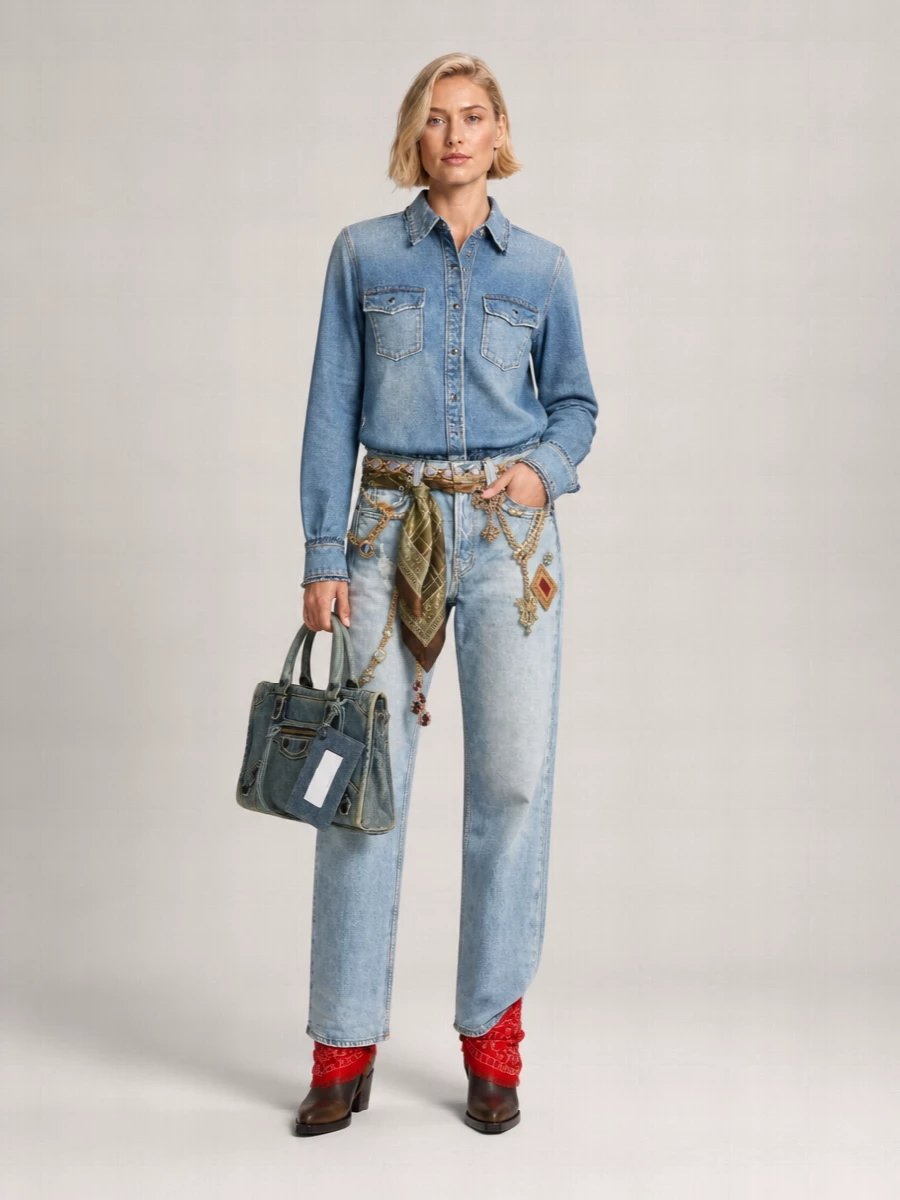 Balenciaga Le City Small Denim Clutch Bag