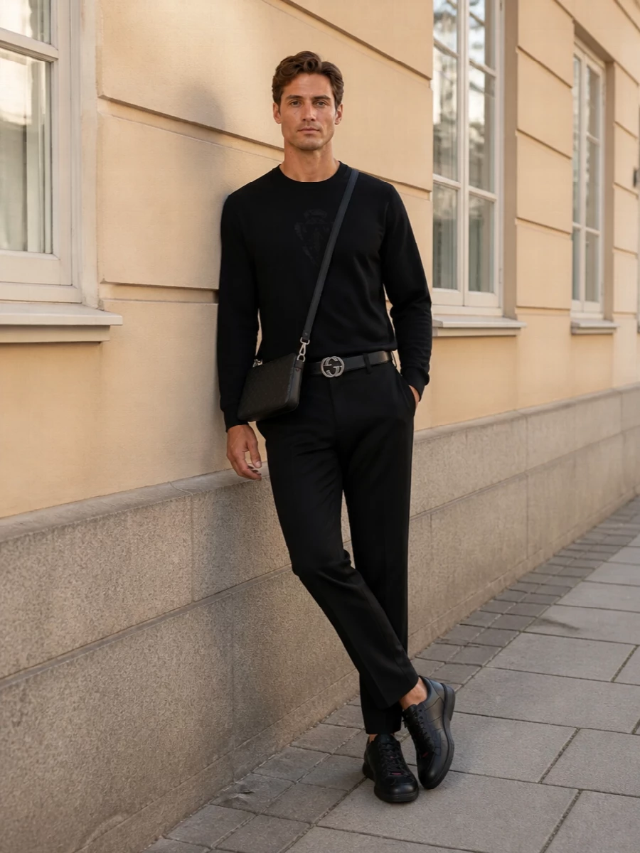 Gucci black sweatshirt track trousers outfit