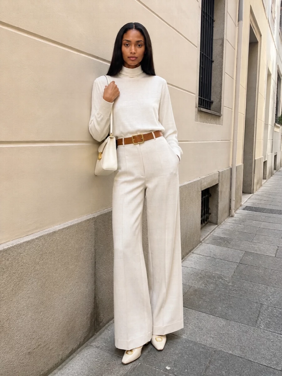 Fabiana filippi ivory trousers mock neck outfit