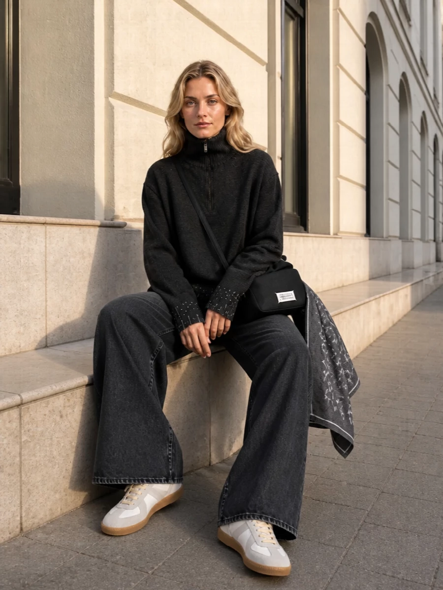 Maison margiela charcoal sweatshirt wide leg jeans