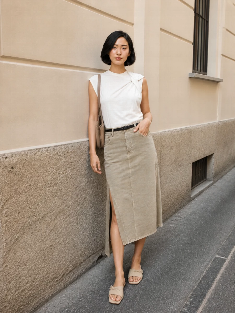 Haikure denim midi skirt isabel marant white top