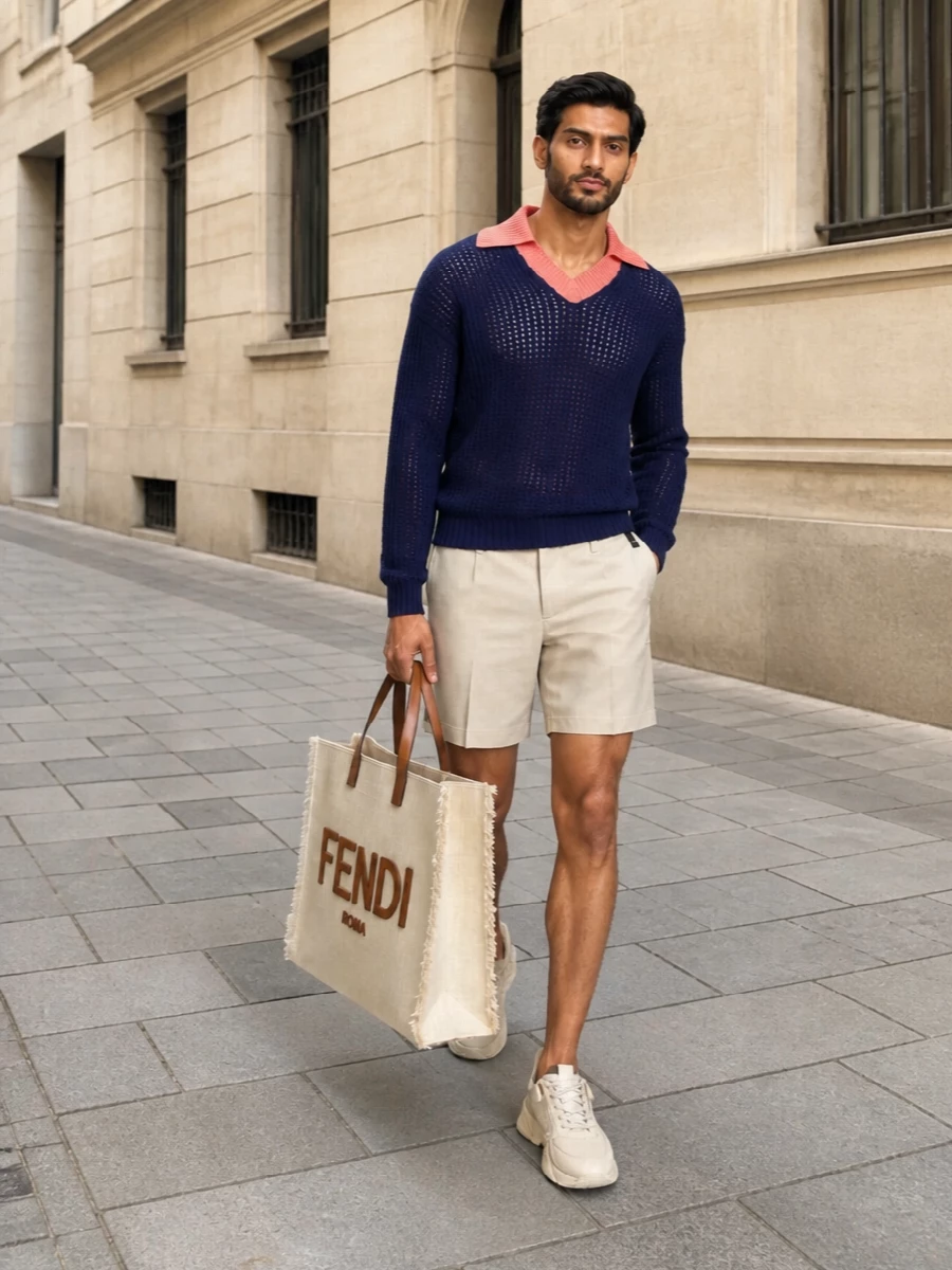 Fendi jumper tailored shorts quiet luxury outfit
