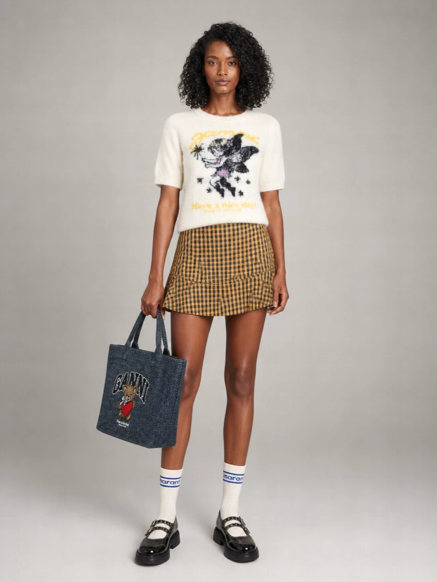 Ganni Alpaca Wool Short-Sleeve Jumper