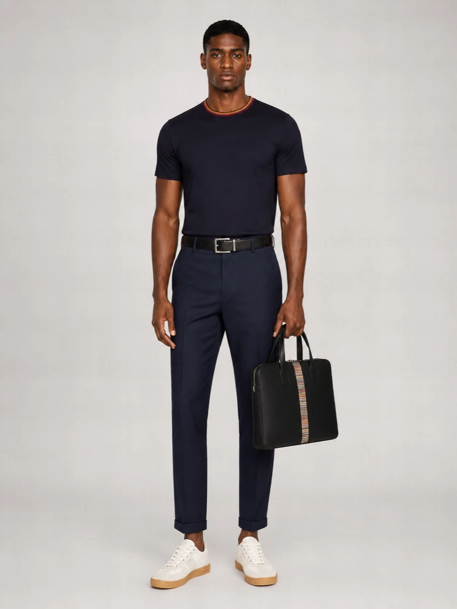 Paul Smith Organic Cotton Stripe-Trim Logo-Print T-Shirt