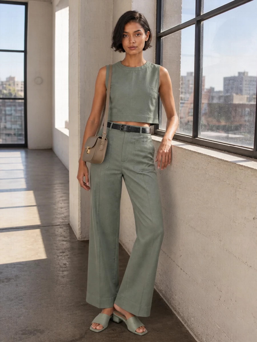 Soeur sage trouser set minimalist mules