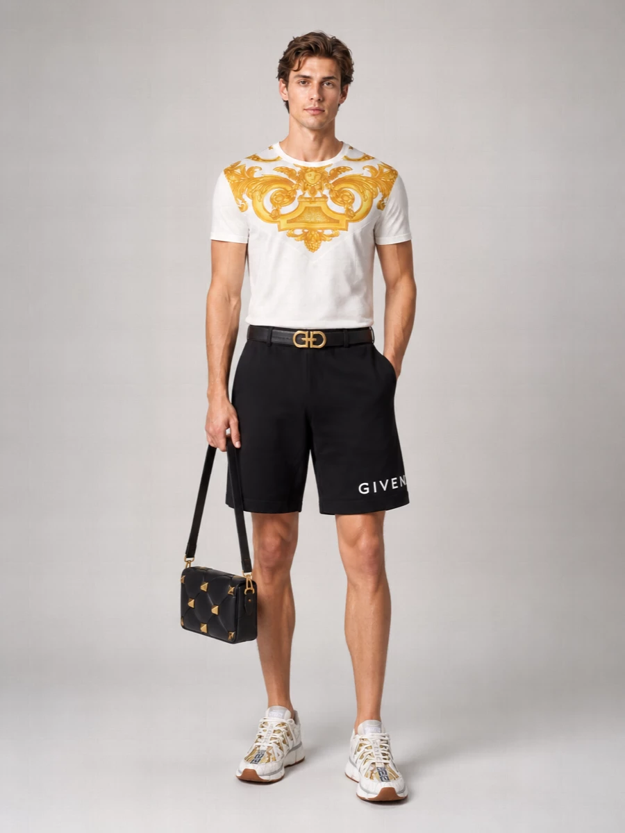 Versace Cotton Printed Crew Neck T-Shirt