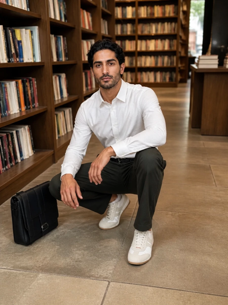 Dries van noten olive cargo trousers white shirt