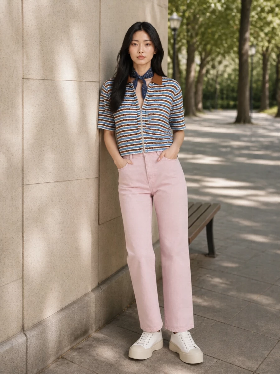 Marni striped polo blush trousers platform sneakers