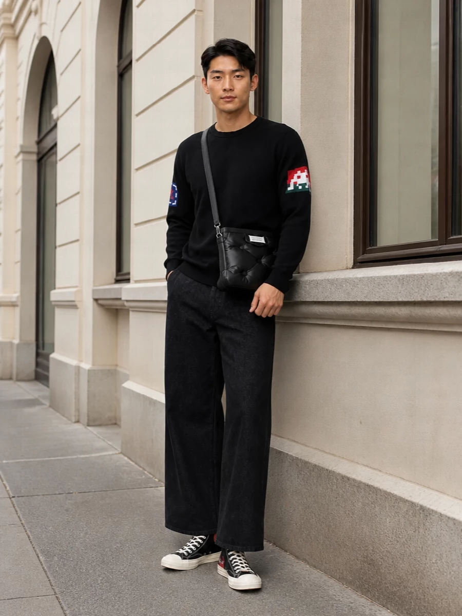 Comme des garcons knit wide trousers hi tops