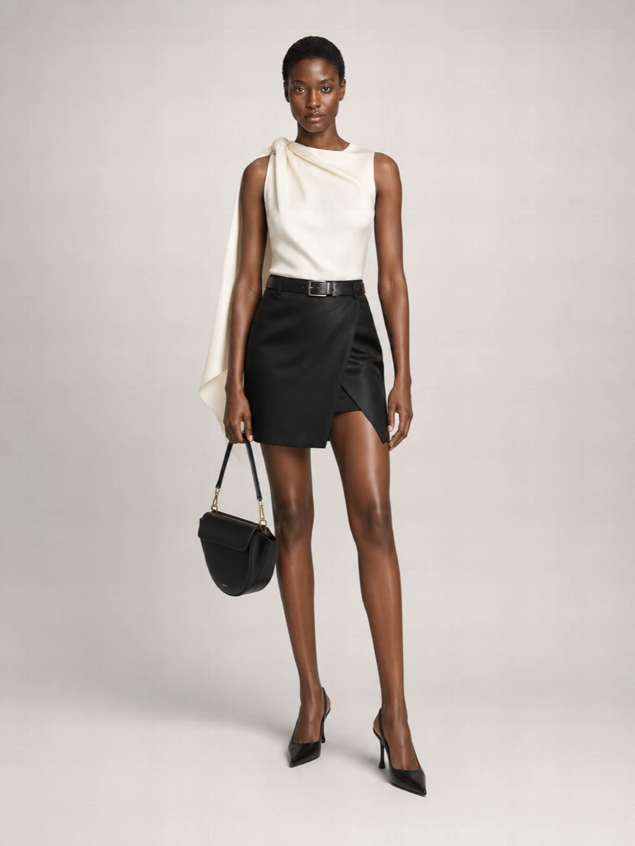 Loulou Studio Leather Wrap Midi Skirt