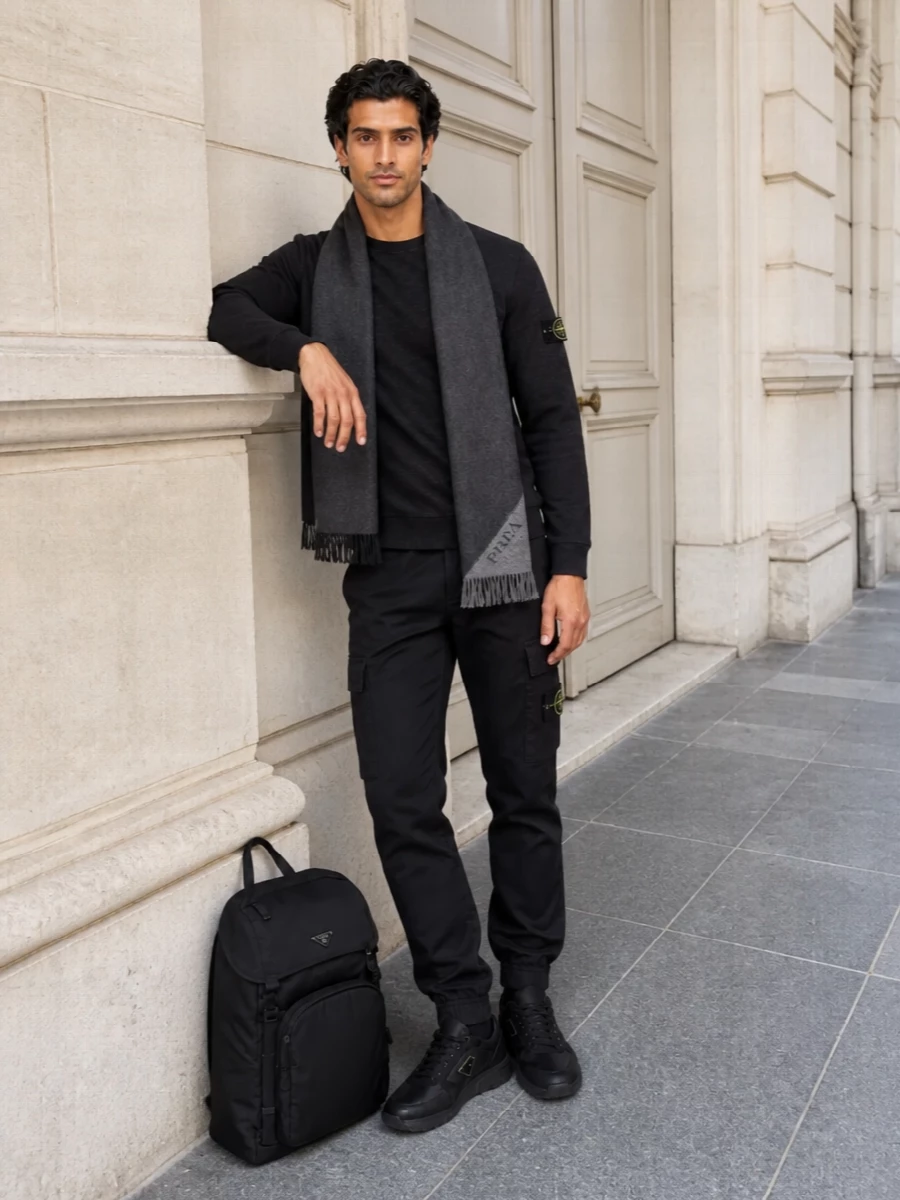 Stone island prada black streetwear outfit