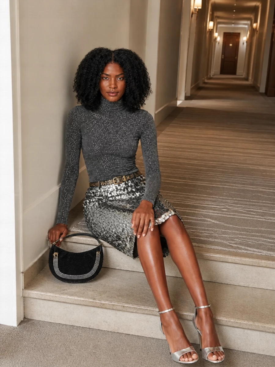 Dolce gabbana sequin pencil skirt evening outfit