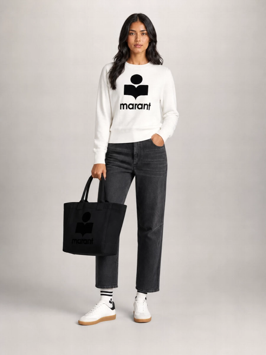 Isabel Marant Etoile Linen Logo-Print Long-Sleeve Sweatshirt
